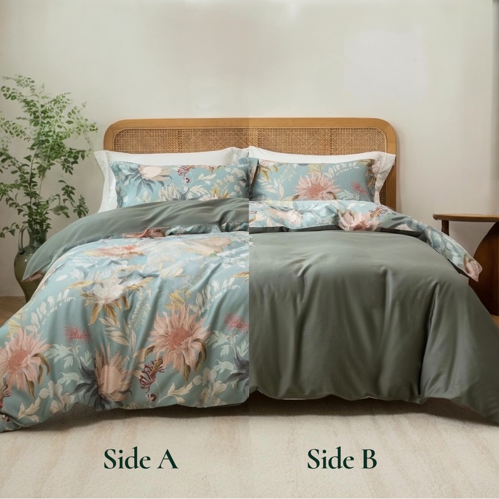 NEW Anthro Blue Floral Multicolor Full Queen King Cotton Bedding Duvet Sham Set - Picture 4 of 12